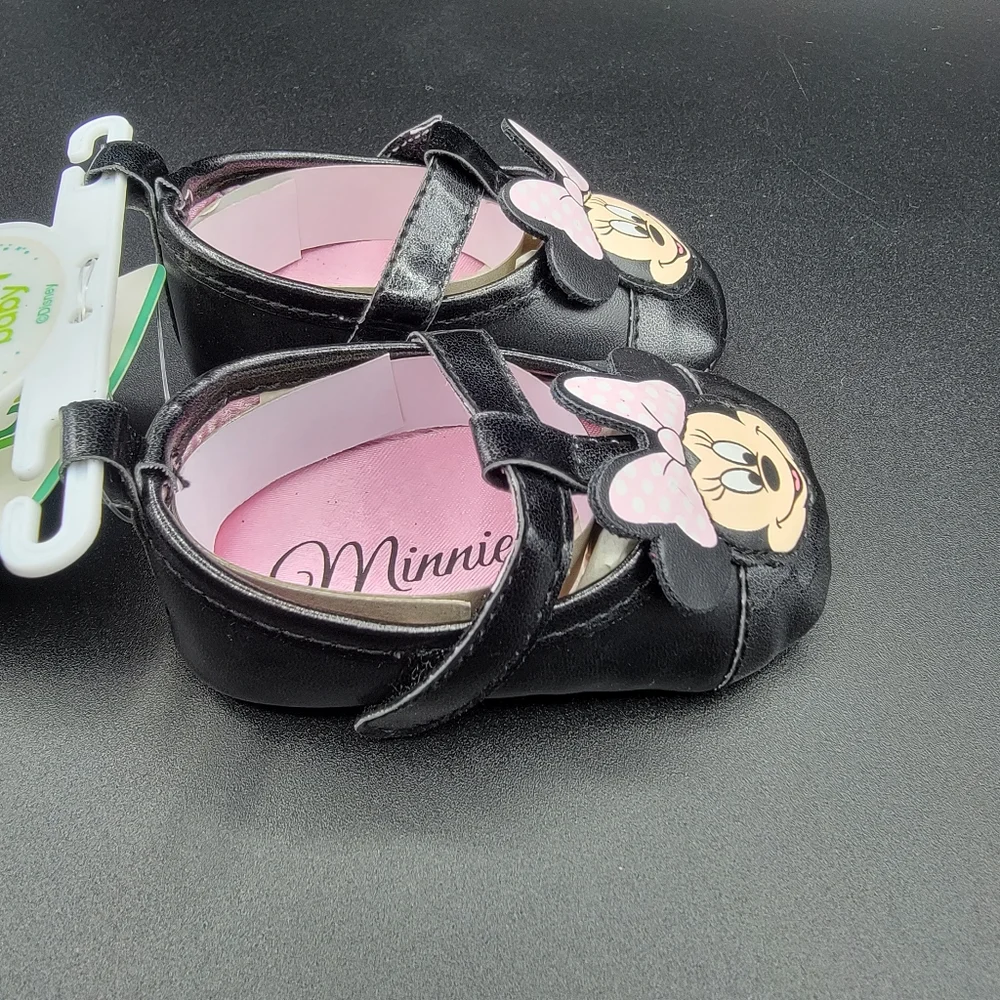 Minnie Mouse Infant Slip-On Black Pink Ballerina Dress Shoe Size 6-9 Months New